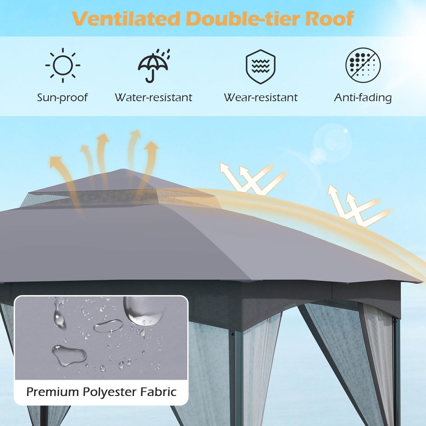 Garden Gazebo with Netting Sidewalls and 4 Sandbags