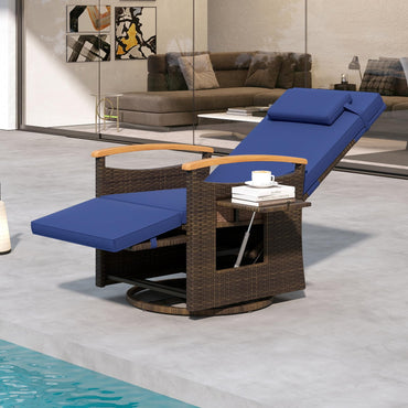 Outdoor 360° Swivel Rattan Recliner Chair with Adjustable Backrest and Footrest