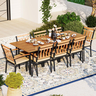 Outdoor Dining Table Acacia Wood Kitchen Table with Metal Legs
