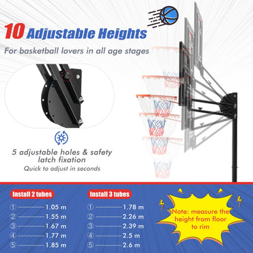 10ft Basketball Backboard Hoop Net Set with Wheels