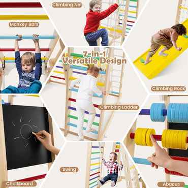 7 in 1 Toddler Jungle Gym Playset with Climbing Rock/Net