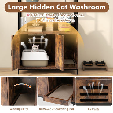Cat Litter Box Enclosure with 3-tier Storage Shelves
