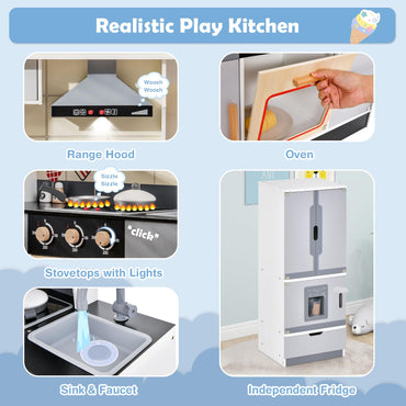 Pretend Play Kitchen Toy with Freestanding Refrigerator