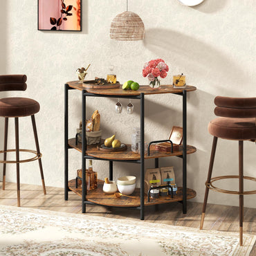 3-Tier Home Bar Unit with Stemware Racks and Storage Shelves