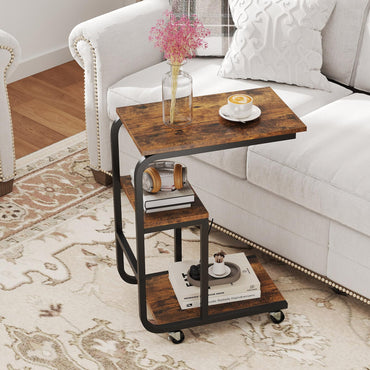 C shaped End Table Space-saving Couch Table with Shelves