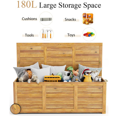 180L Acacia Wood Deck Boxes with Wheels and Waterproof Cover