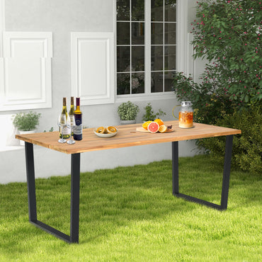 175 x 80cm Patio Rectangle Dining Table for 6 Person with Umbrella Hole