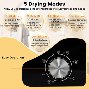4kg Mini Vented Tumble Dryer, 800W Compact Laundry Dyer with 5 Drying Modes