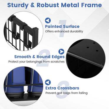 3 Golf Bag Stand for Clubs with Lockable Wheels and Removable Hooks