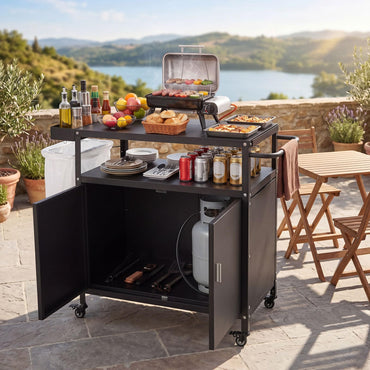 Outdoor Grill Cart with Storage Side Handle and Metal Top