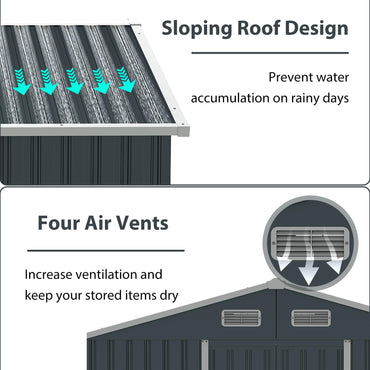 8x6FT Galvanized Metal Garden Shed Outdoor Lockable Tool Storage House