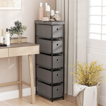 Narrow Dresser with 5 Drawers Slim Storage Tower with Metal Frame