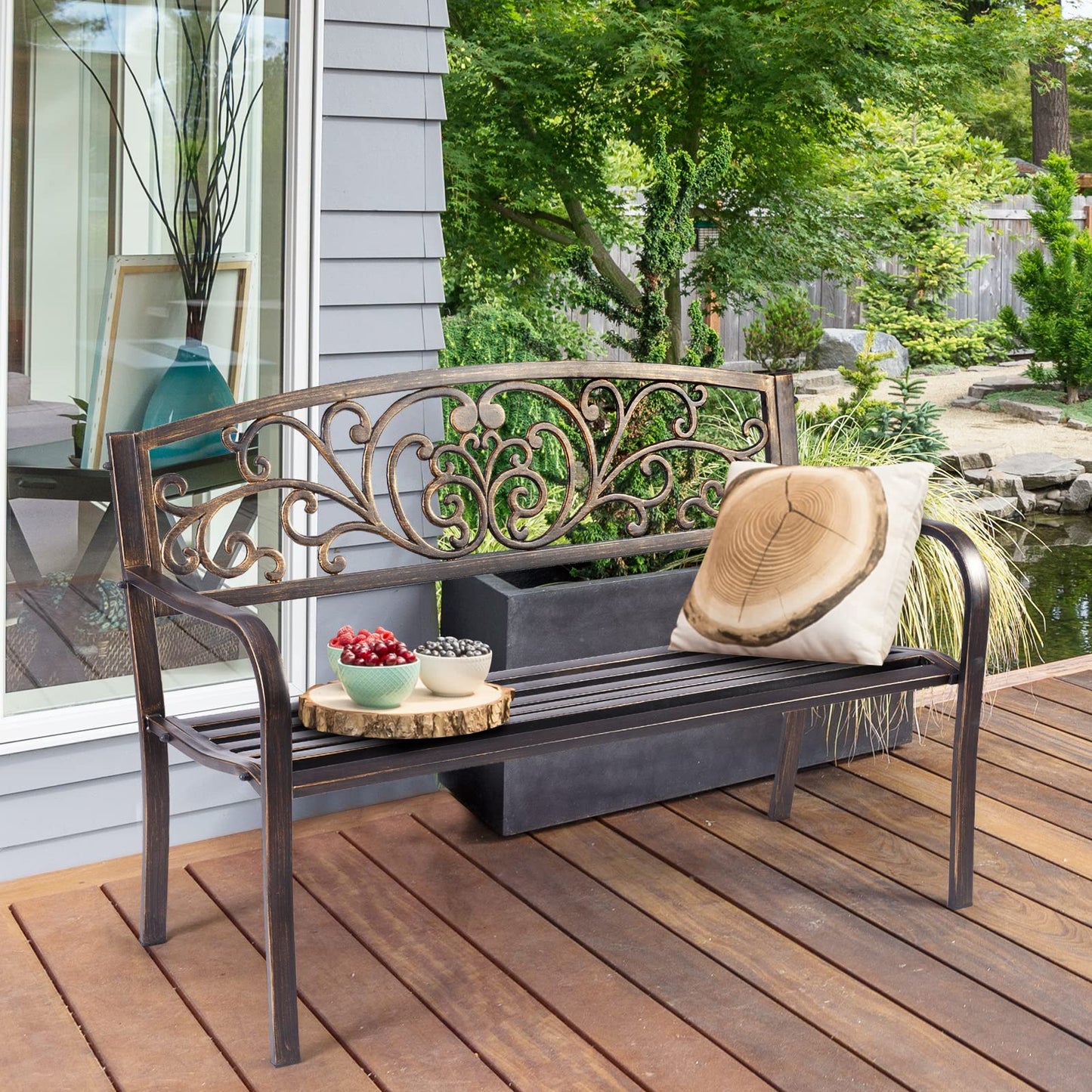 Butterfly Pattern 2 Seater Metal Frame Garden Bench