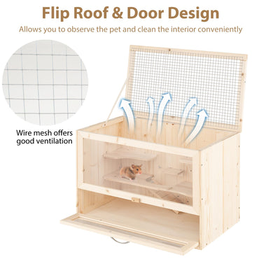 Fir Wood Mouse Habitat Cage with Mesh Flip Roof