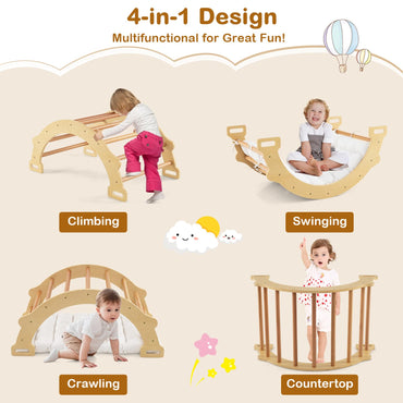 Giantex Toddler Climbing Frame Kids Wooden Arch Climber Ladder with Cozy Cushion Indoor Montessori Play Gym