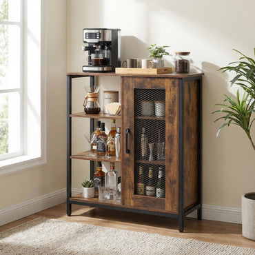Industrial Storage Cabinet, Wooden Buffet Sideboard with Doors, Adjustable Shelves
