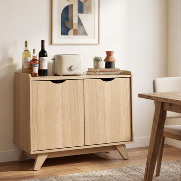 2 Door Storage Cabinet, Wooden Buffet Sideboard with 5-Level Adjustable Shelf