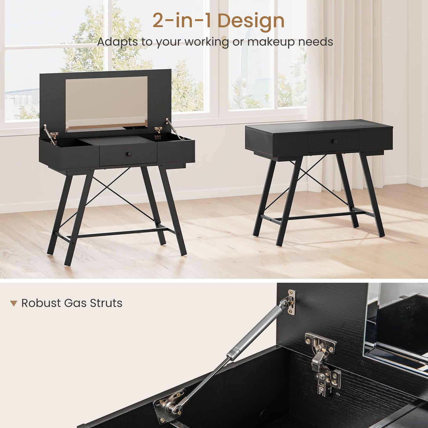 2-in-1 Vanity Desk with Mirror and Charging Station