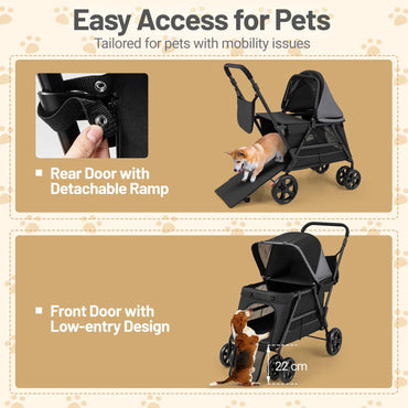 Foldable Dog Pushchair Cat Pram with Dual Entry for Dogs Cats
