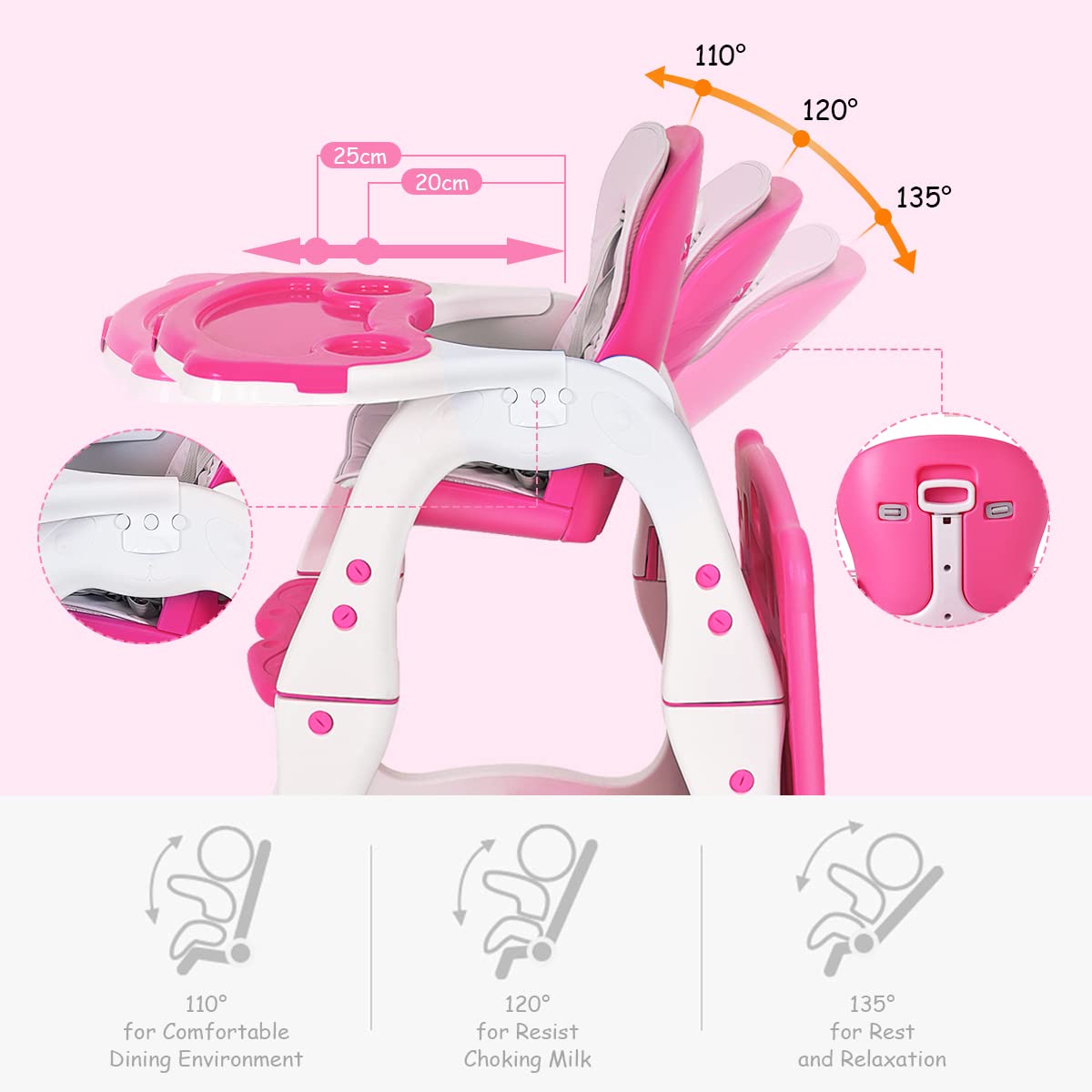 Convertible Highchair Booster Seat with Reclining Backrest