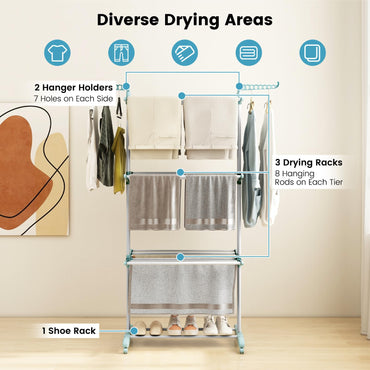 4 Tier Foldable Airer Clothes Drying Rack with Wings and Casters