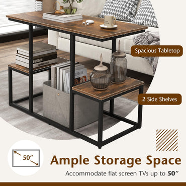 Rustic TV Console Table Industrial Sofa Table with Open Storage Shelves