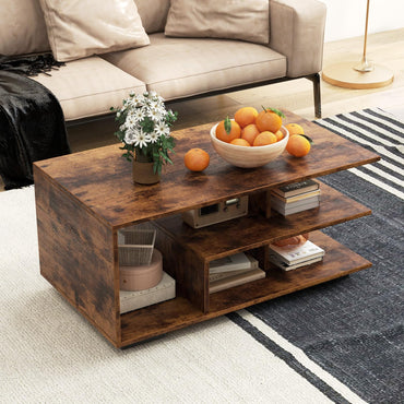 Coffee Table 3 Tier Rectangular Center with L Shaped Middle Shelf