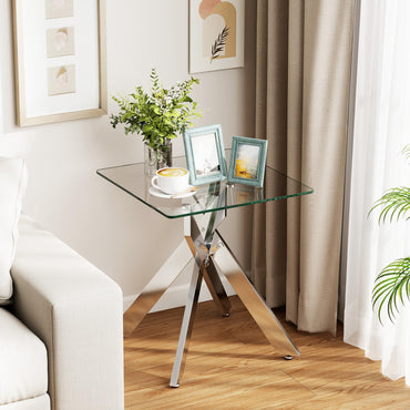 Tempered Glass Side Table, Square Sofa End Table Nightstand