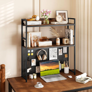 Multipurpose 2-Tier Desk Hutch with Pegboard for Home Office