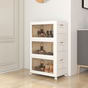 Folding Shoe Storage Cabinet with Lockable Wheels