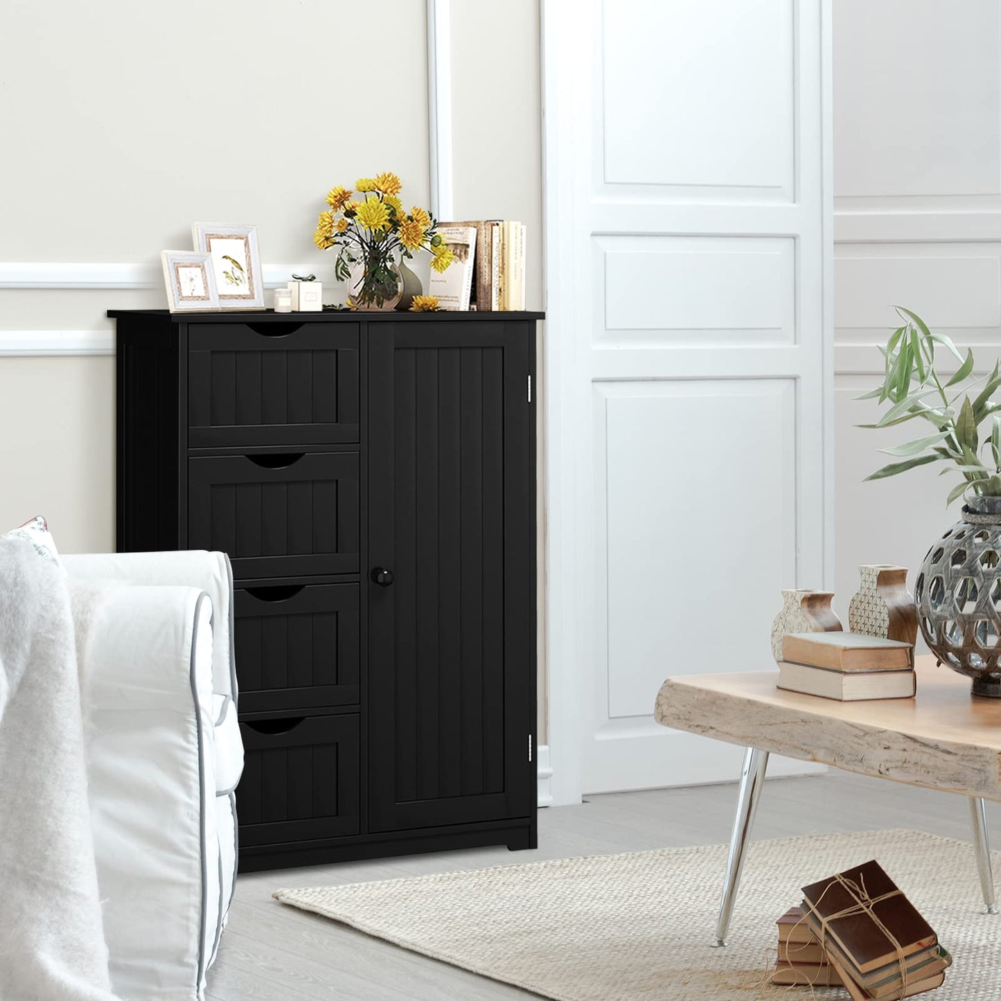Freestanding Storage Cupboard with Adjustable Shelf and Drawers