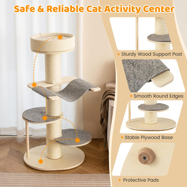 120 CM Multi-layer Cat Tower with Sisal Covered Scratching Posts and Carpet