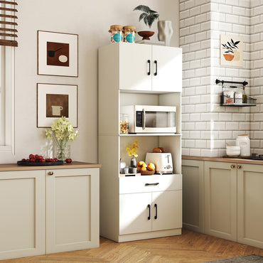 Kitchen Pantry Cabinet with Charging Station 168 cm Tall Cupboard with 4 Doors and 2 Adjustable Shelves