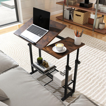 80 x 50cm Height Adjustable Mobile Laptop Table Computer Desk with Tilting Tabletop