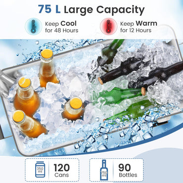 75 L Portable Patio Rolling Ice Chest with Bottom Storage Shelf