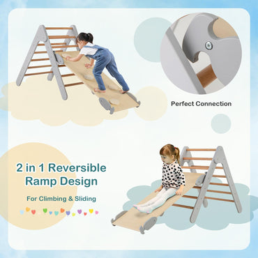 Giantex Toddler Climbing Frame Kids Wooden Montessori Triangle Climber with Double Sided Ramp