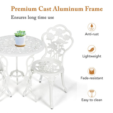 3 Pieces Aluminium Round Garden Dining Table and 2 Chairs with Umbrella Hole