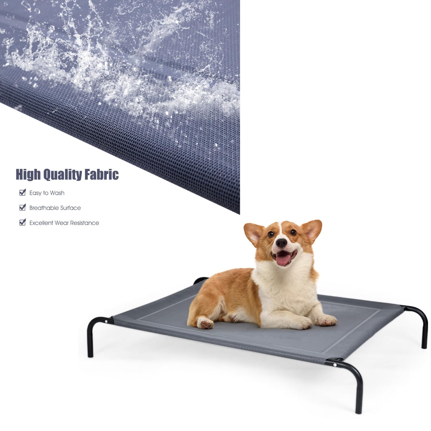 Portable Raised Dog Bed with Waterproof and Breathable Mat & Anti-Slip Foot Pads