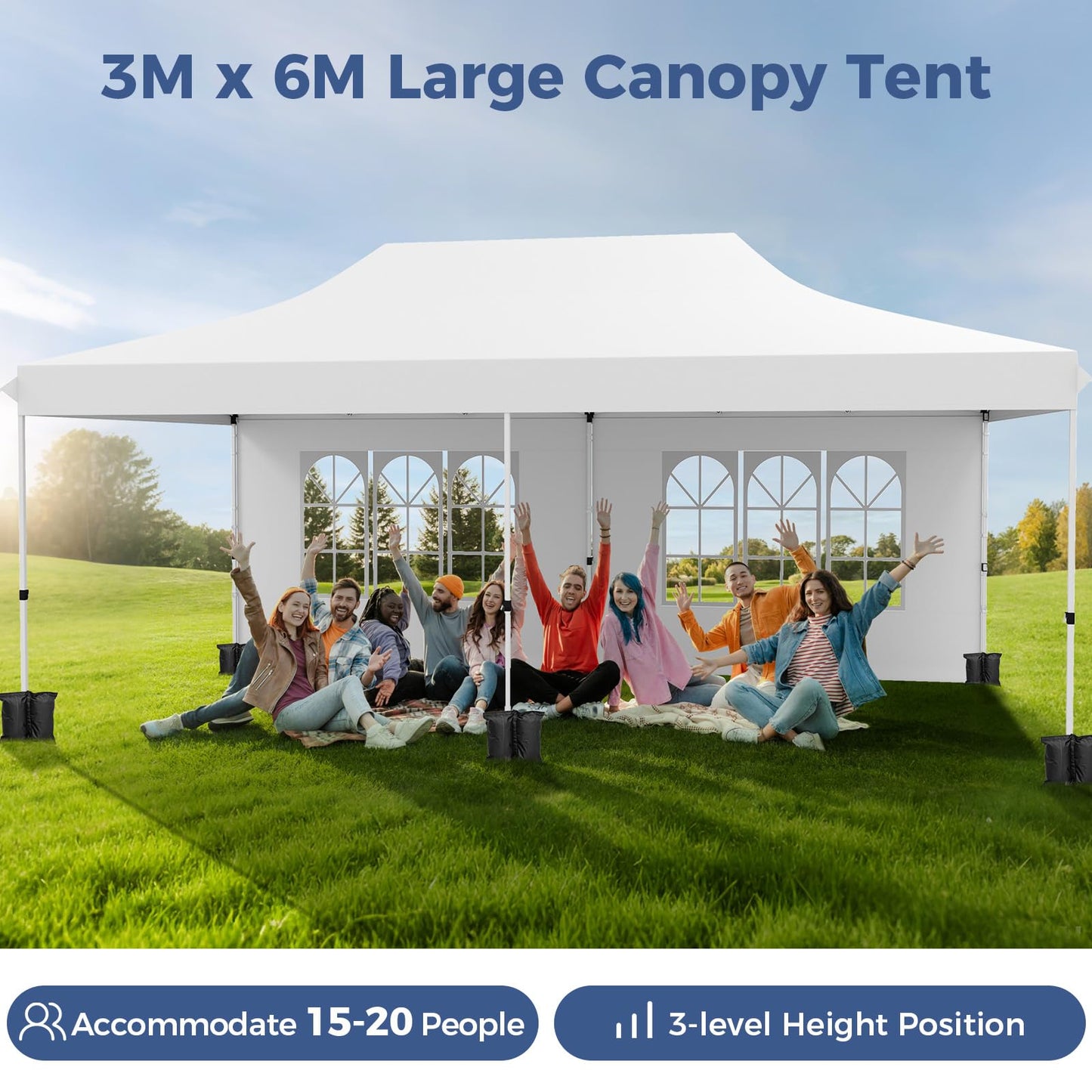 3m x 6m Outdoor Garden Shelter with 6 Sidewalls and Carrying Bag