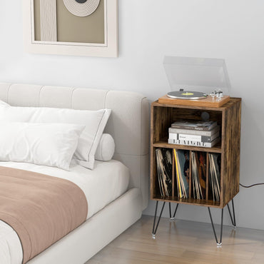 3 Tier Record Player Stand with Charging Station Shelf and 4 Dividers