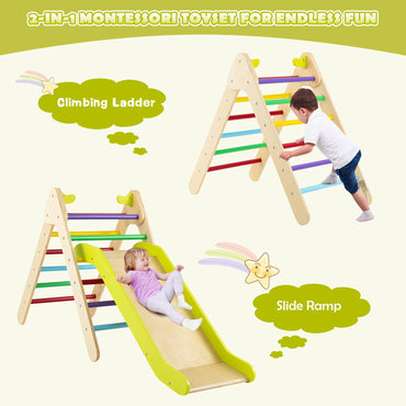 2 in 1 Wooden Triangle Climbing Toy with Gradient Adjustable Slide