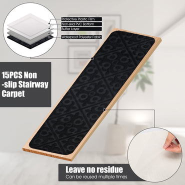 15 Pack Indoor Stair Runners Safety Rug with Reusable Adhesive