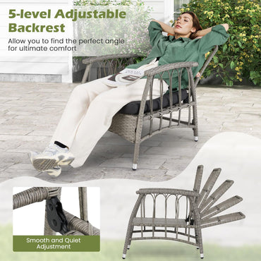 3 Pieces Patio PE Wicker Furniture Set with 5-Level Adjustable Backrest