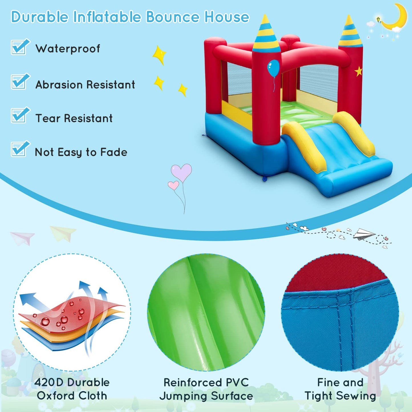Inflatable Bounce House with Slide and Carry Bag without blower