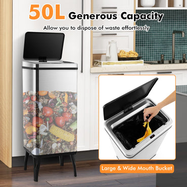 50L Stainless Steel Trash Can Automatic Motion Sensor Garbage Bin