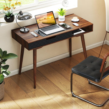 Wooden Computer Desk, 108cm Mid-Century PC Laptop Table Writing Workstation