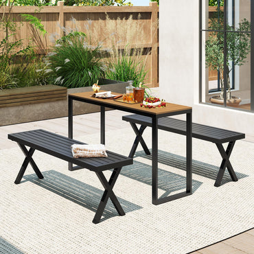 6-Person Metal Frame Rectangular Garden Table with WPC Slat Tabletop