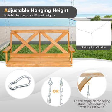 Solid Wood Patio Swing Bench Loveseat Chair with Stand Frame