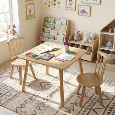 Kids Table and Chair Set, Wooden Toddler Play Table with Solid Wood Legs