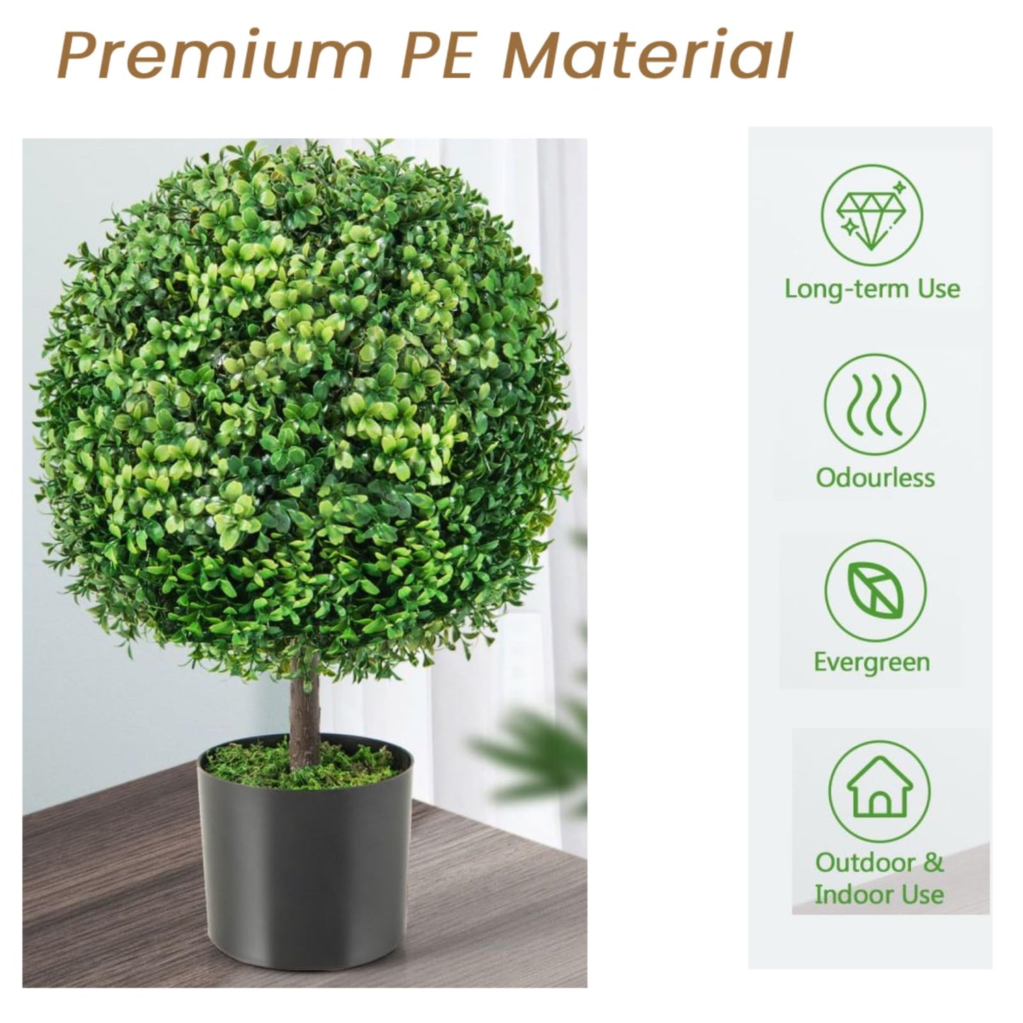 Set of 2 Artificial Boxwood Ball Topiary Trees for Home Office